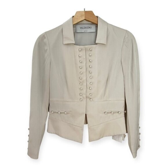 NWT Valentino Beige Silk Buttoned Fitted Blazer Jacket - Picture 1 of 9